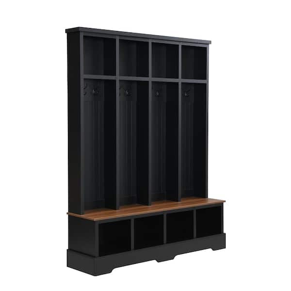 Nestfair 3-in-1 Black Hall Tree with 8 Hooks, Open Compartments