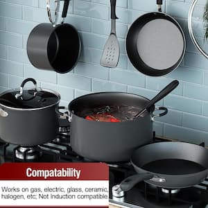6 qt. Round Hard-Anodized Aluminum Nonstick Casserole Dish in Black with Glass Lid