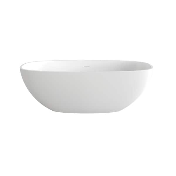 66.90 in. x 29.50 in. Flat Bottom Solid Surface Freestanding Soaking Bathtub with Center Drain in Matte White
