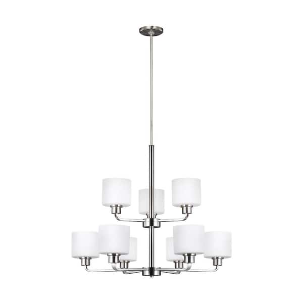 Generation Lighting Canfield 9-Light Brushed Nickel Modern Minimalist Hanging Drum Chandelier