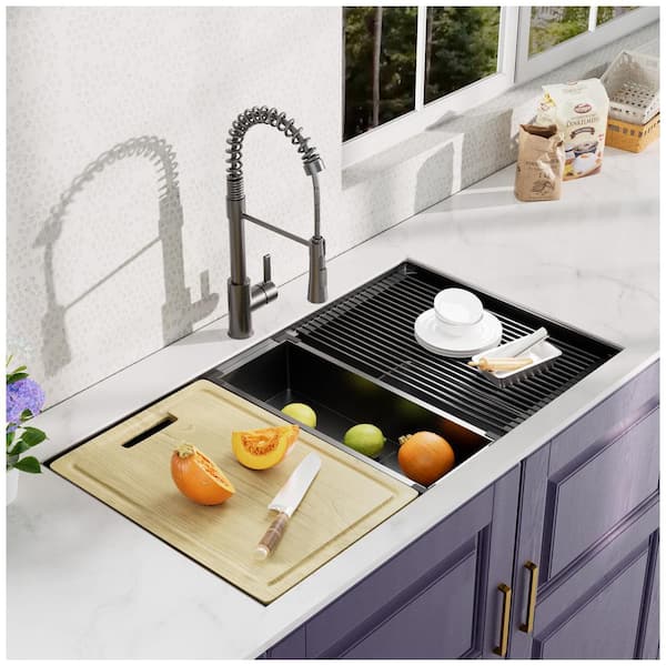 32 in. Undermount Single Bowl 18 Gauge Gunmetal Black Stainless Steel Kitchen