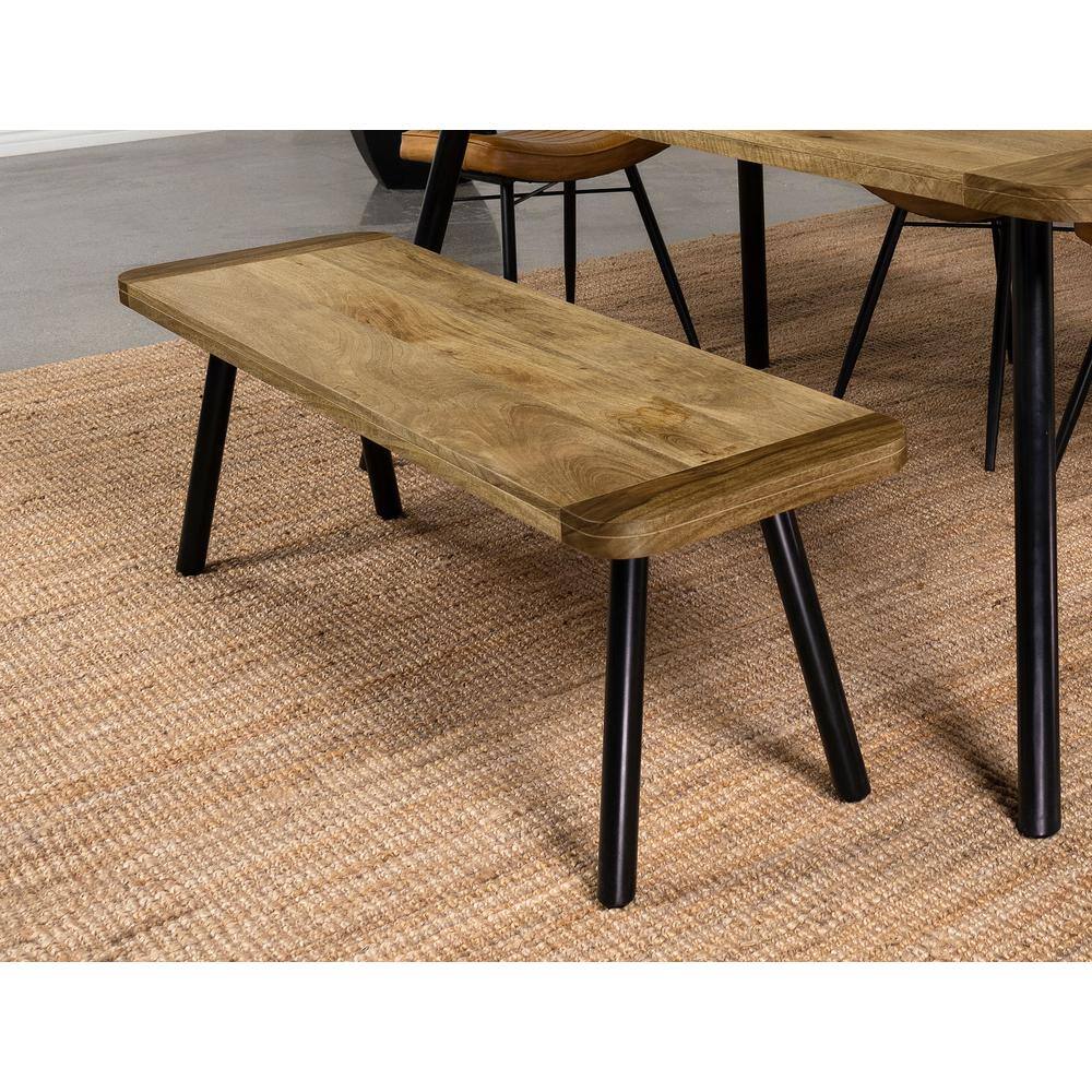 Rustic Brown Mango Wood Dining Bench with Black Iron Legs