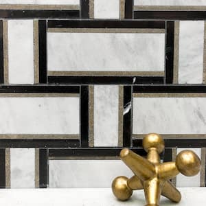 Mingle Gray and Lagos Interlocking 12 7/8 in. x 12 3/4 in. Marble Mosaic Tile (1.14 sq. ft.)