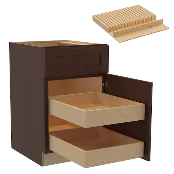 Home Decorators Collection Newport 21 in. W x 24 in. D x 34.5 in. H Assembled Plywood Base Kitchen Cabinet in Manganite with 2ROT Knife Block RH