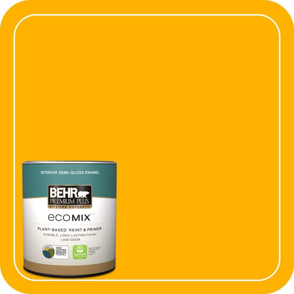 BEHR PREMIUM PLUS 1 qt. #310B-7 Saffron Thread Semi-Gloss Enamel EcoMix ...