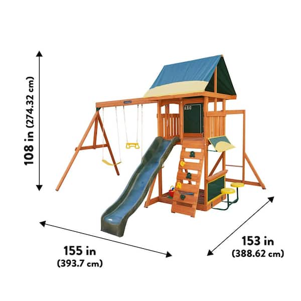 DIY Brightside Wooden Outdoor Playground Set with Slide, Monkey Bars, Sandbox, Cafe Area, Swing Set, and Accessories