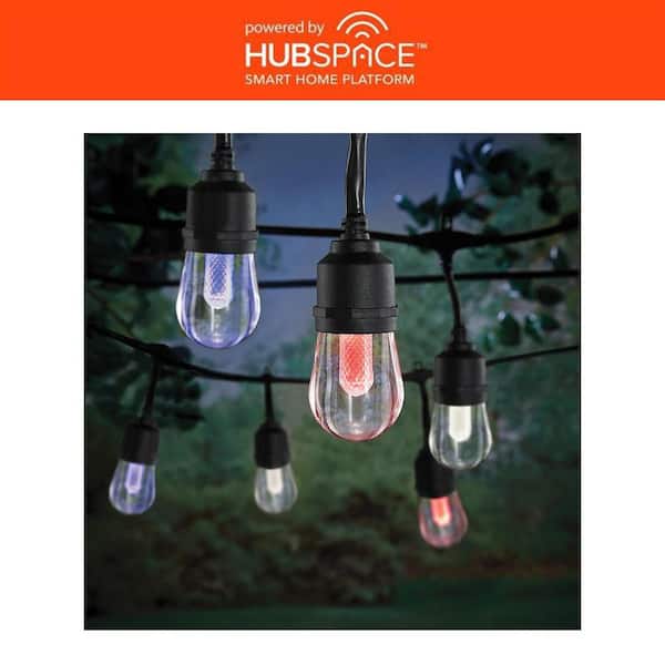 Smart Black 12-Light 24 ft. Indoor/Outdoor Plug-in Integrated LED RGBW String Light with Party Mode Powered by Hubspace