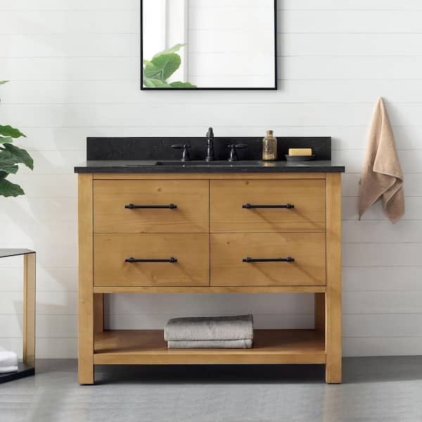 SUDIO Windwood 42 in. W x 22 in. D x 34 in. H Bath Vanity in Tan with Blue Limestone Vanity Top with White Sink