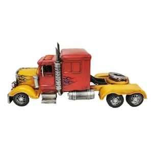 Red Semi-Truck 11 in. x 4.25 in. x 5 in. in Metal Model