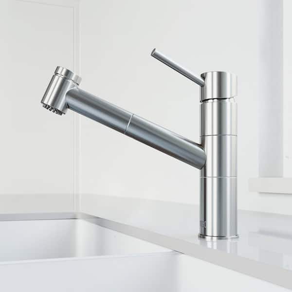 VIGO Branson Stainless Steel 1-Handle Deck-Mount Pull-Out Handle Kitchen Faucet