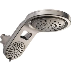 HydroRain Two-in-One 5-Spray 7.9 in. Double Wall Mount Fixed Shower Head in Stainless
