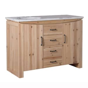 Vista 48 in. W x 22 in. D x 36 in. H Single Vanity in Natural with Marble Vanity Top in White with White Left Basin