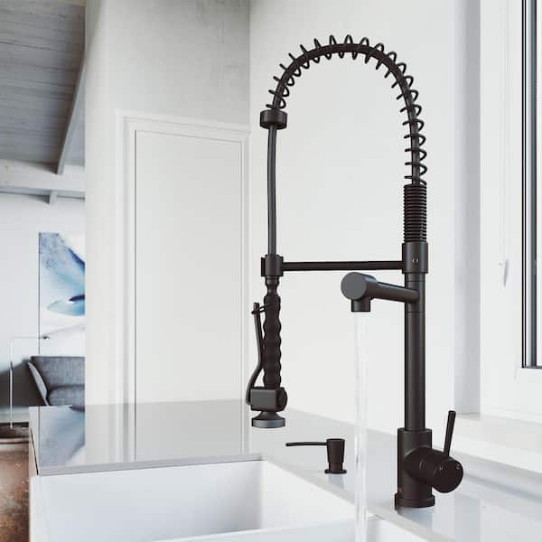 VIGO Zurich Single Handle Pull-Down Sprayer Kitchen Faucet Set with Soap  Dispenser in Matte Black VG02007MBK2 - The Home Depot