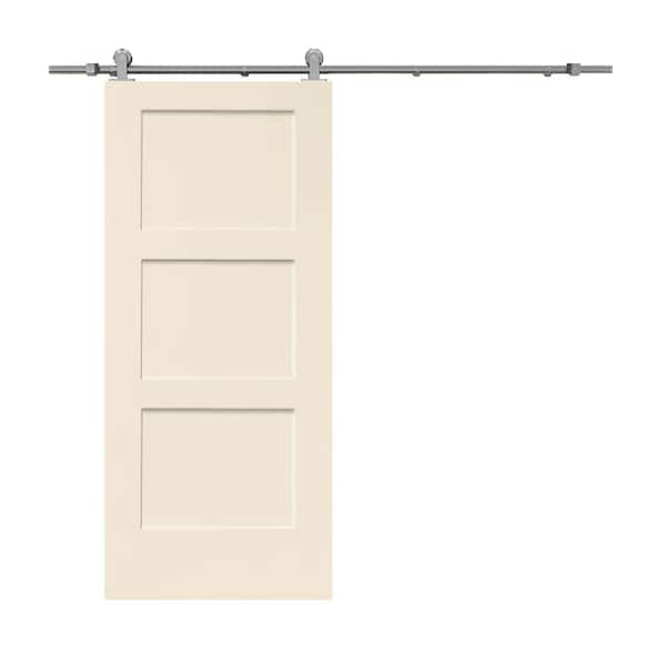 CALHOME 30 in. x 80 in. 3-Panel Beige Stained Composite MDF Equal Style Interior Sliding Barn Door with Hardware Kit