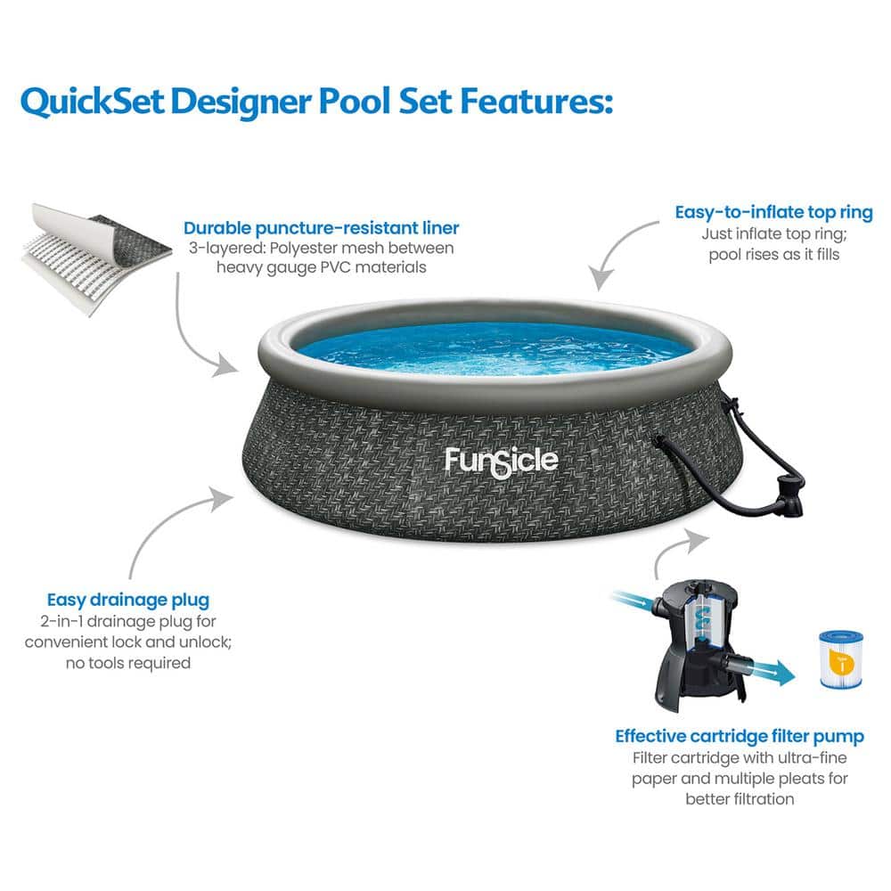 Funsicle 10ft Dark Herringbone Inflatable Above Ground Pool with Pump