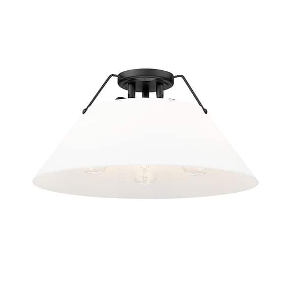 Golden Lighting Orwell 18.75 in. 3-Light Matte Black and Opal Glass Flush Mount
