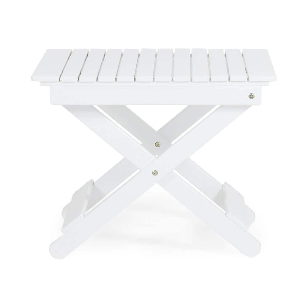 White Folding Rectangular Acacia Wood Outdoor Side Table, 15 in. D x 22.75 