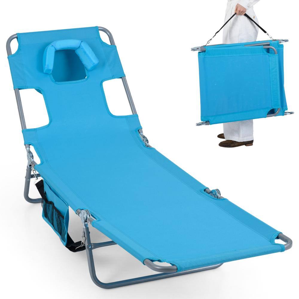 50.5-72.5 in. Turquoise Oxford Fabric Folding Beach Lounge Chair with Face Hole, Arm Holes and 5-Position Backrest price history on PriceWatchPro
