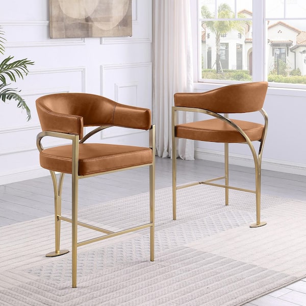 Neri 40 in H. Toffee Color Low Back Metal Frame Bar Stool With Leath-Aire Upholstery Set of 1