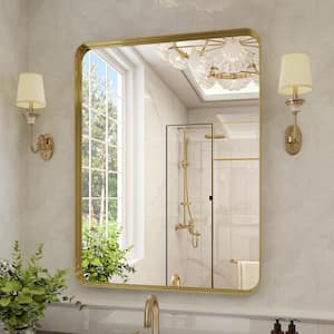 24"x36" Wall-Mounted Gold Deep Frame Rectangular Bathroom Vanity Mirror with Modern Corners, Horizontal or Vertical