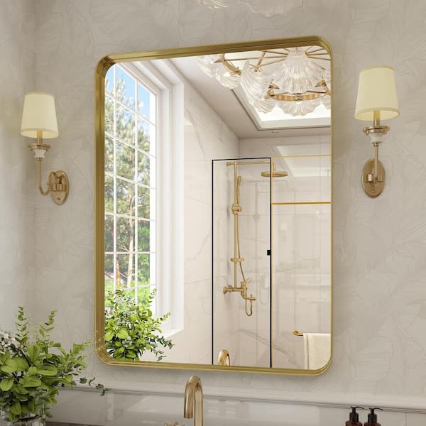 HOMLUX 36 in. W x 24 in. H Rectangle Framed Wall Bathroom Vanity Mirror in Gold Decorative Modern Rust-Resistant