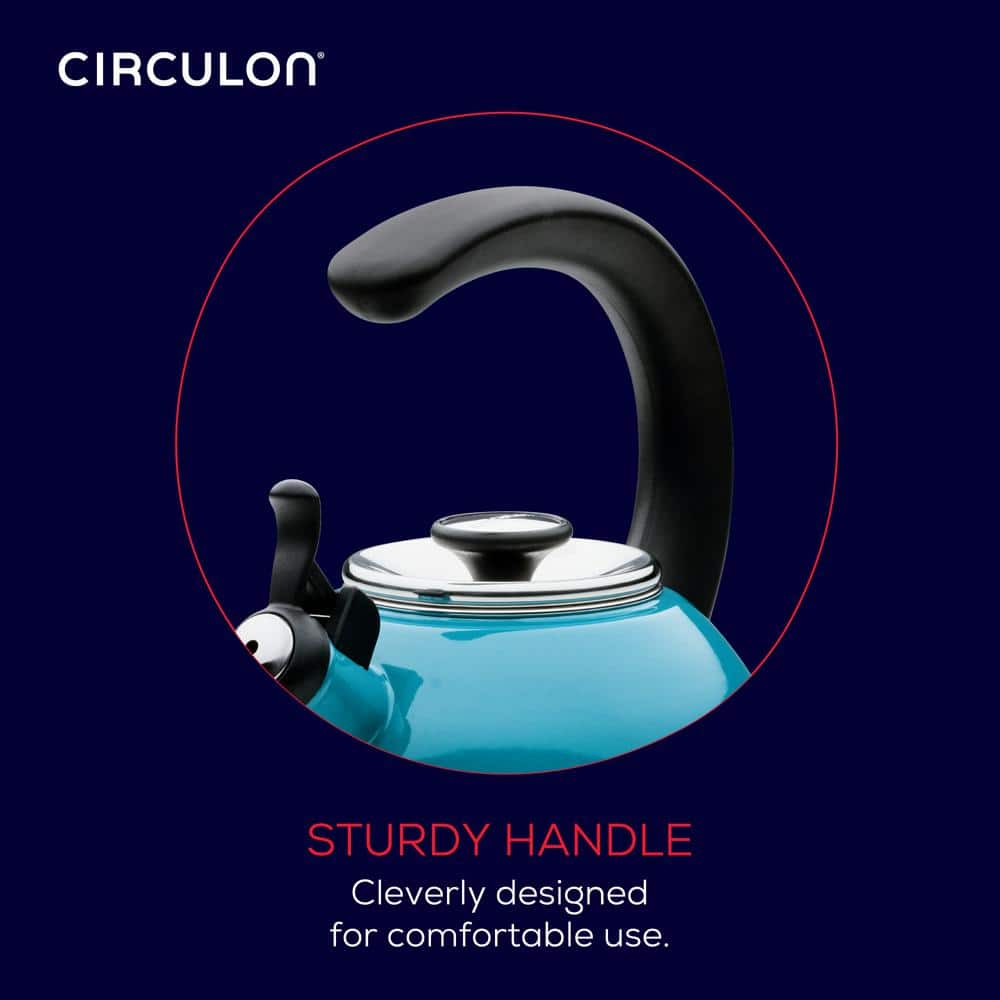 Turquoise Enamel Steel Whistling Teakettle with Flip-Up Spout, 2-Quart