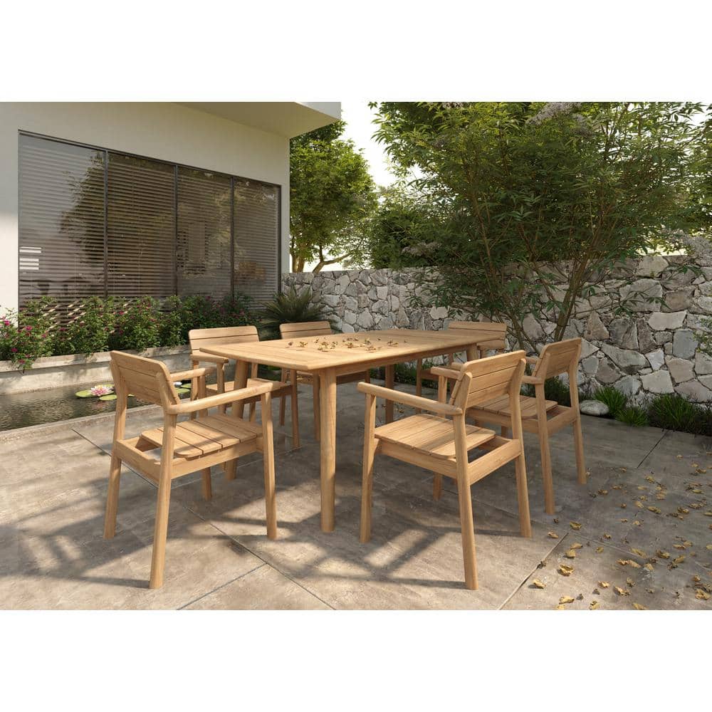 Riva 5-Piece Teak Rectangular Outdoor Dining Set with Stacking Arm Chairs