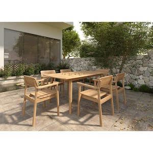 Riva 5-Piece Teak Rectangular Outdoor Dining Set with Stacking Arm Chairs