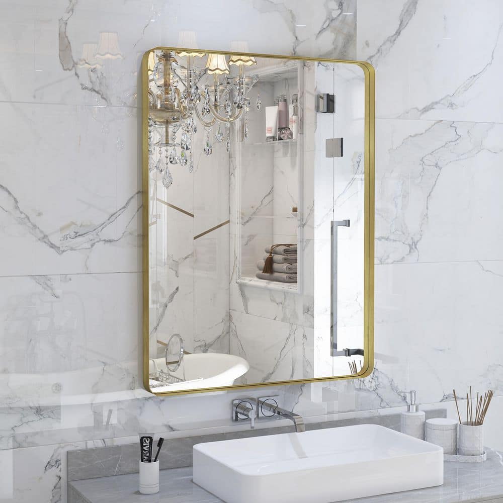 24 in. W x 36 in. H Premium Aluminum Framed Rectangular Bathroom Vanity Wall Mirror in Gold price history on PriceWatchPro