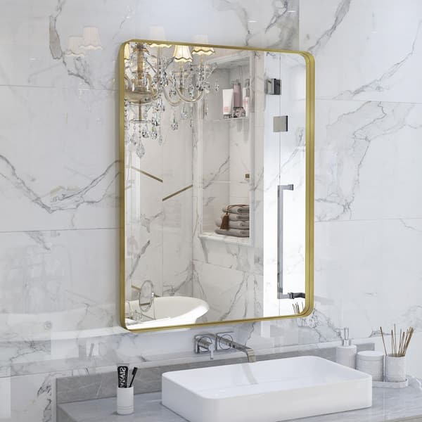 24 in. W x 36 in. H Premium Aluminum Framed Rectangular Bathroom Vanity Wall Mirror in Gold
