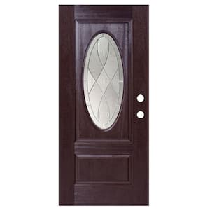 36 in. x 80 in. Dark Walnut Left-Hand Inswing Zen Oval-Lite Prestige Stained Fiberglass Prehung Front Door