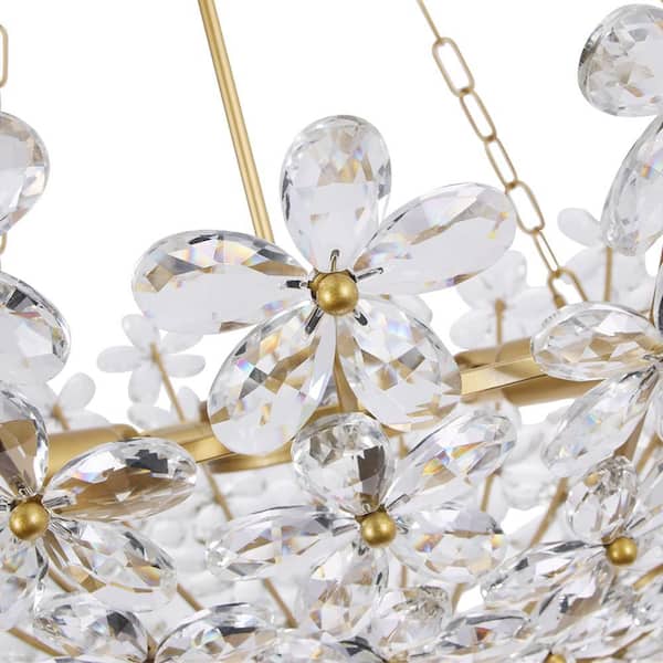 HUOKU Ccrystal 6-Light 28.7 in.W Gold Modern Flower Basket Flower