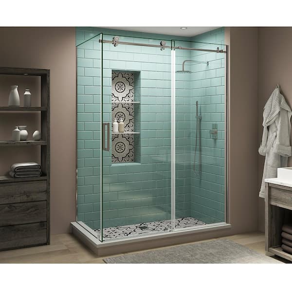Aston 64 in. - 68 in. x 38 in. x 80 in. Frameless Corner Sliding Shower Enclosure Clear Glass in Polished Chrome Left