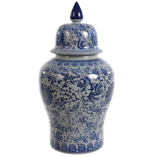 Red Lantern 32 in. Oriental Furniture Floral Blue and White