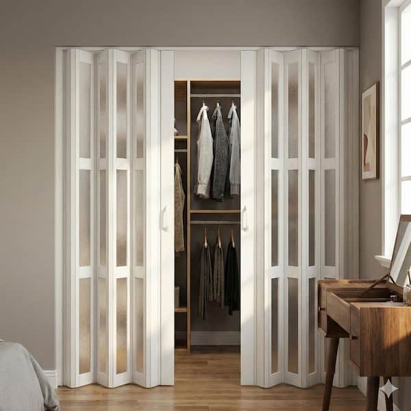 GOLDENPOLEY 72in. x 80in. White Oak Finished 3-Lite Frosted