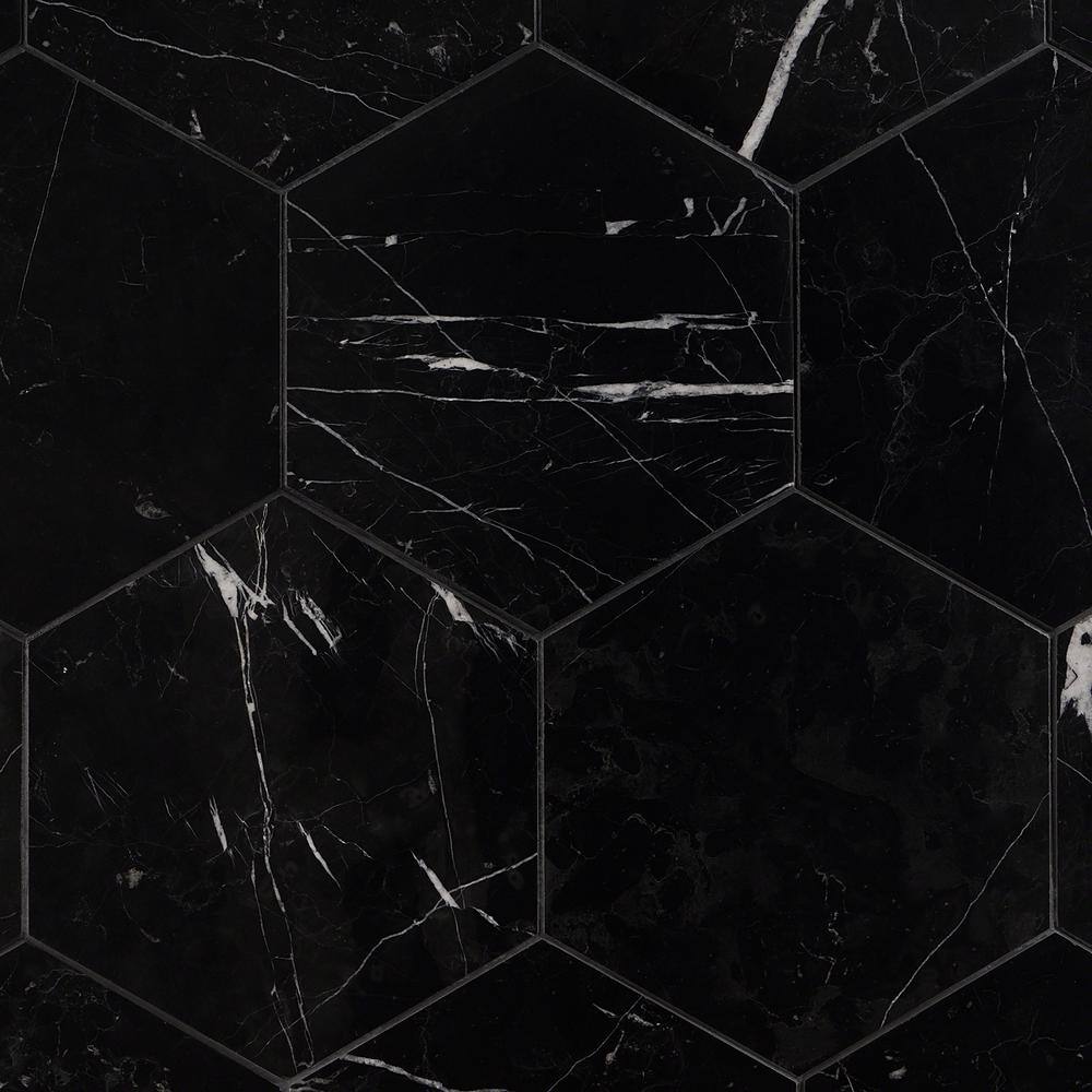 Black Hexagon Nero Marquina Marble Tile 10x10