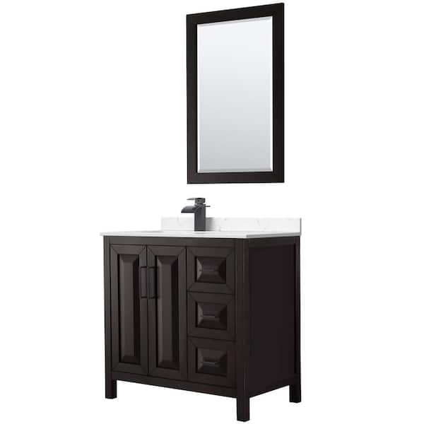 Wyndham Collection Daria 36 in. W x 22 in. D x 35.75 in. H SGL Bath Vanity in Dark Espresso with Carrara Cultured Marble Top and 24" Mirror