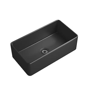 33 in. Undermount Ceramic 1-Compartment Commercial Kitchen Sink in Black