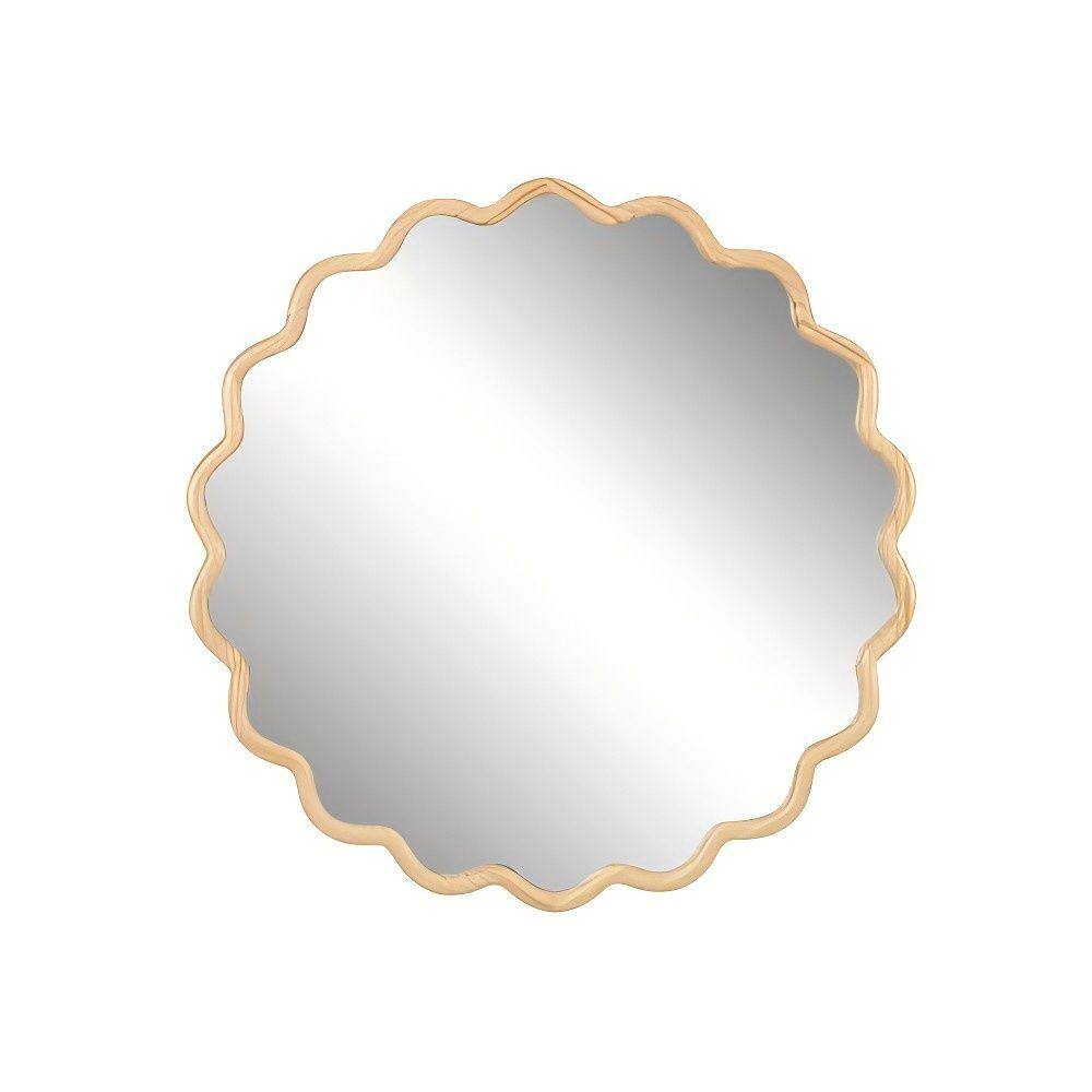 31 in. W x 31 in. H Solid Wood Wavy Round Framed Wall Mount Bathroom Vanity Mirror in Natural Wood price history on PriceWatchPro