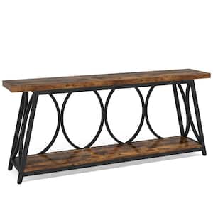 Turrella 71 in. Brown Rectangle MDF Console Table with 2 Tier Shelf, Extra Long Sofa Table Behind Couch Entryway Table