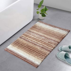 Home Weavers Inc Double Ruffle Collection 17 in. x 24 in. Beige Cotton Bath Rug, Linen