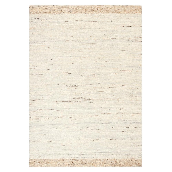 Montana Border Beige 5 ft. x 7 ft. Handcrafted 100% Wool Area Rug