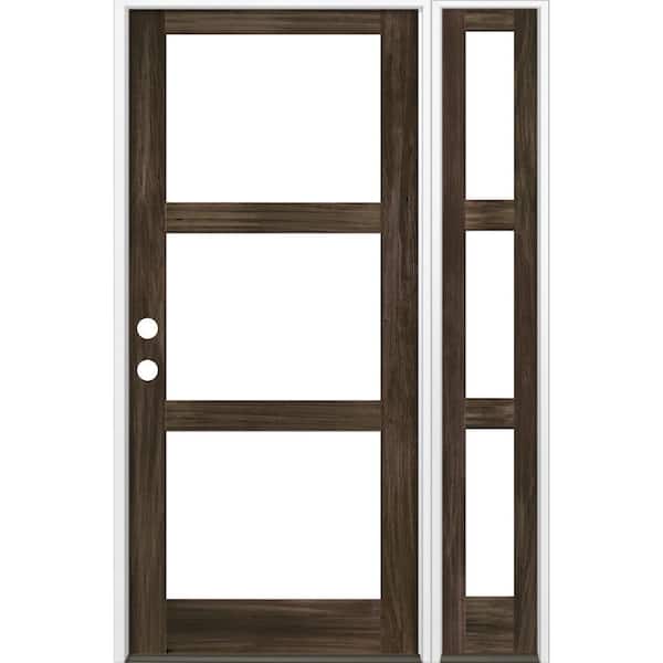 Krosswood Doors 56 in. x 96 in. Modern Hemlock Right-Hand/Inswing 3-Lite Clear Glass Black Stain Wood Prehung Front Door with Sidelite
