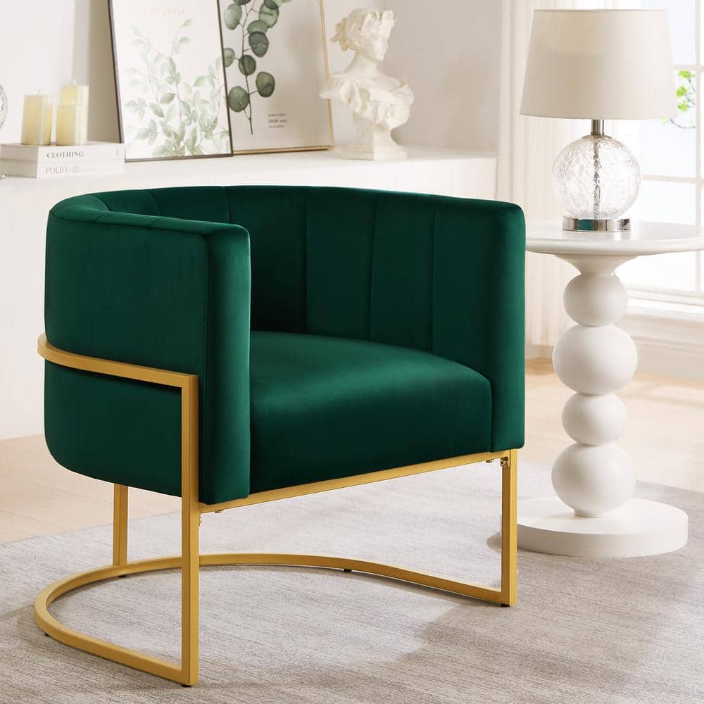 Living Room Chairs Modern Emerald Velvet Upholstered Arm Chair with Curve B