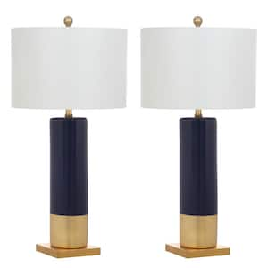 Dolce 31 in. Navy/Gold Column Table Lamp with Off-White Shade (Set of 2)