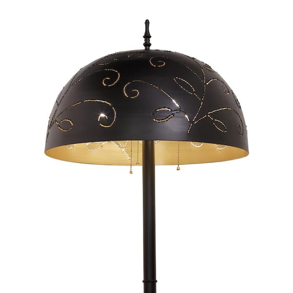 Antique Gold Floor Lamp With Fluted Black Metal Shade By Kalalou