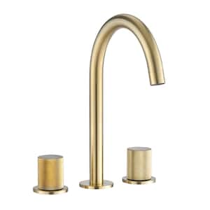8 in. Widespread Double Handle Bathroom Faucet 3-Holes Modern High Arc Brass Sink Basin Faucets in Brushed Gold