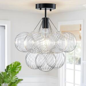 Bublume 14.17 in. Modern Black Bubble Semi Flush Ceiling Light with Rippled Glass for Kitchen Island E26 Bulb Included