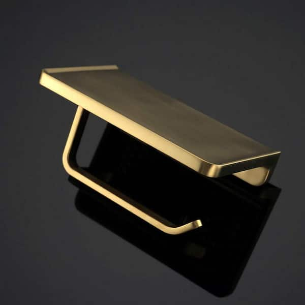 Bathroom Paper Holder Storage Stand Gold Brushed Aluminum Toilet Shelf