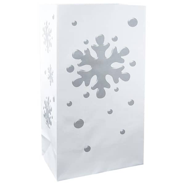White Snowflake Design Christmas Holiday Decor Luminaria 100 Luminary Bags 